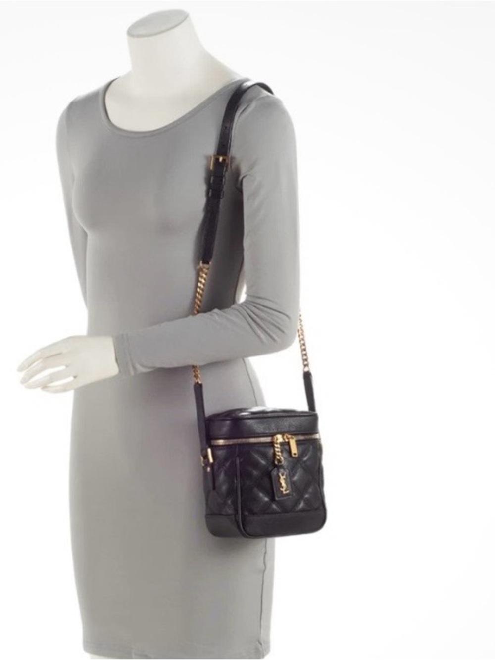 Saint Laurent Black Quilted Leather Bucket Crossbody with Gold Hardware
